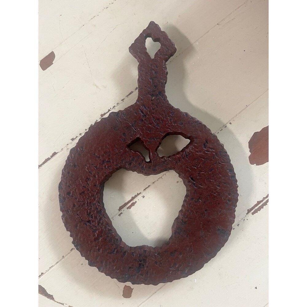 Vintage Red Cast Iron Apple Trivet Motif